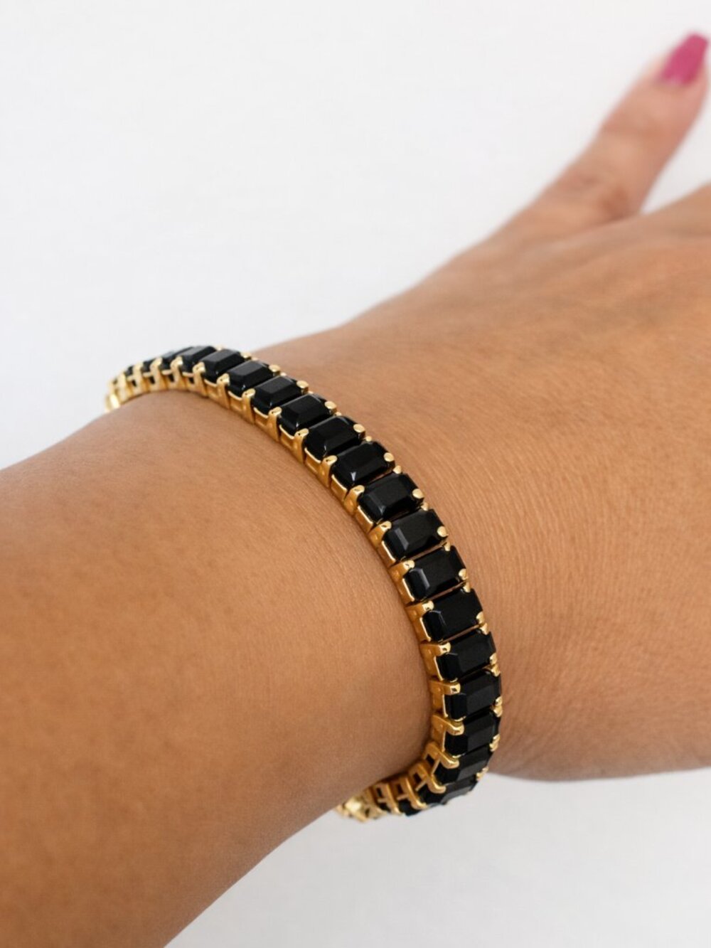 Black Rhinestone Tennis Bracelet – Adjustable, Brand New